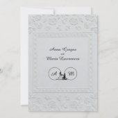 White Faux Embossed Floral Relief Formal Wedding  招待状 (裏面)