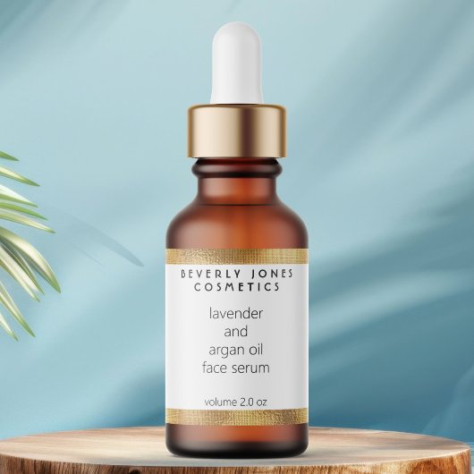 White & Faux Gold Modern Cosmetics Dropper Bottle ラベル