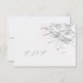 White Faux Paper Cut Roses Wedding 出欠カード (裏面)