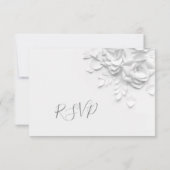 White Faux Paper Cut Roses Wedding 出欠カード (裏面)