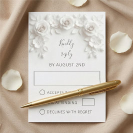 White Faux Paper Cut Roses Wedding 出欠カード