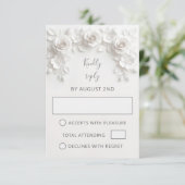 White Faux Paper Cut Roses Wedding 出欠カード (スタンド正面)