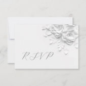 White Faux Paper Cut Roses Wedding 出欠カード (裏面)