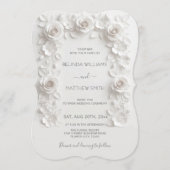 White Faux Relief Roses Frame Wedding Minimalist 招待状 (正面)