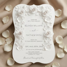 White Faux Relief Roses Frame Wedding Minimalist