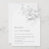 White Faux Relief  Roses Photo  Casual Wedding 招待状 (正面)