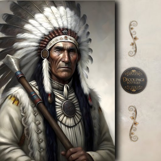 White Feather Chief & Tomahawk Decoupage 薄葉紙