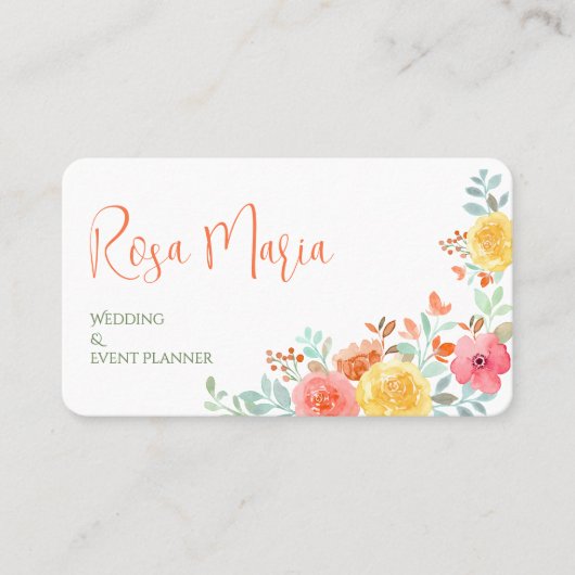 White Feminine Watercolor Floral Event Planner 名刺 (正面)