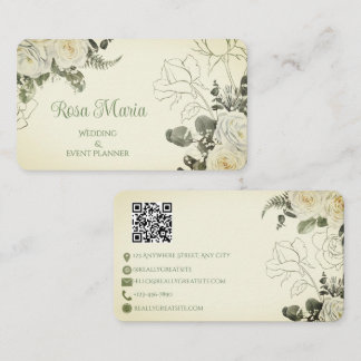 White Feminine Watercolor Floral Event Planner 名刺