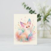 White Fennec Fox with Pastel Rainbow Ear ポストカード (スタンド正面)