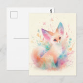 White Fennec Fox with Pastel Rainbow Ear ポストカード (正面/裏面)