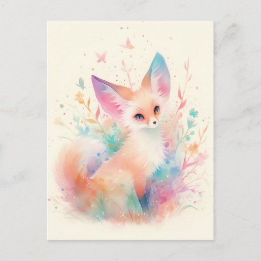 White Fennec Fox with Pastel Rainbow Ear ポストカード (正面)