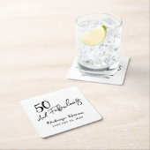 White Fifty and Fabulous Script Birthday Party スクエアペーパーコースター (インサイチュ)