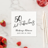 White Fifty and Fabulous Script Birthday Party スタンダードカクテルナプキン (インサイチュ)