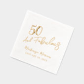 White Fifty and Fabulous Script Birthday Party 箔ナプキン (左)