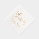 White Fifty and Fabulous Script Birthday Party 箔ナプキン (右)