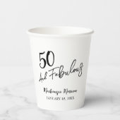 White Fifty and Fabulous Script Birthday Party 紙コップ (裏面)