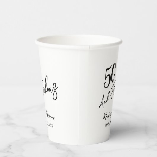 White Fifty and Fabulous Script Birthday Party 紙コップ (右)