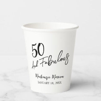 White Fifty and Fabulous Script Birthday Party 紙コップ
