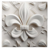 White Fleur De Lis Ceramic Tile タイル (正面)