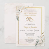 White floral 50th wedding anniversary 招待状 (正面/裏面)