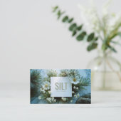White Floral and Evergreen Pine Marble Texture 名刺 (スタンド正面)