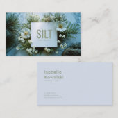 White Floral and Evergreen Pine Marble Texture 名刺 (正面/裏面)