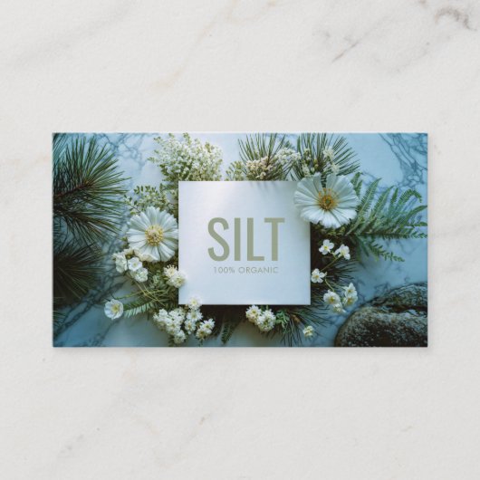 White Floral and Evergreen Pine Marble Texture 名刺 (正面)