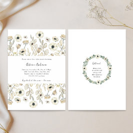 White Floral baby shower + book request 招待状