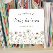 White Floral baby shower bookplate スクエアシール