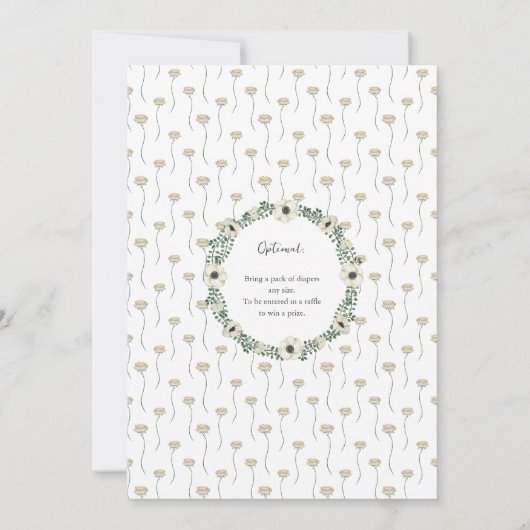 White Floral baby shower + diaper raffle 招待状 (裏面)