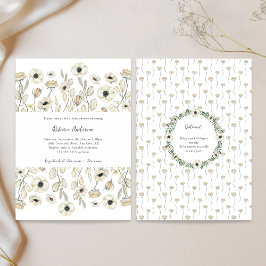 White Floral baby shower + diaper raffle 招待状