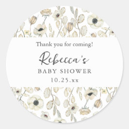 White Floral baby shower thank you favor  ラウンドシール
