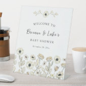 White Floral Baby Shower Welcome 台座サイン (インサイチュ)