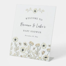 White Floral Baby Shower Welcome 台座サイン