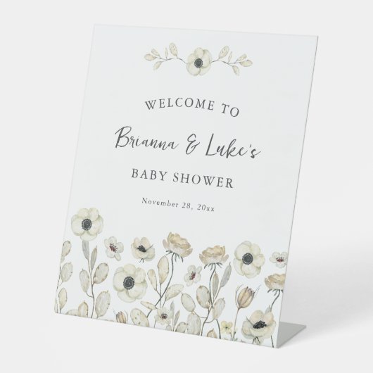 White Floral Baby Shower Welcome 台座サイン (正面)