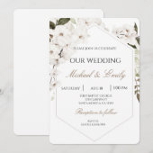 White Floral Boho Wedding Invitation 招待状 (正面/裏面)