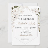 White Floral Boho Wedding Invitation 招待状 (正面)