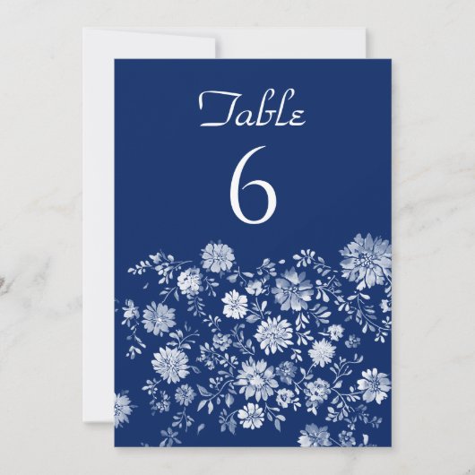 White Floral Border blue Wedding Table Number Card 招待状 (正面)