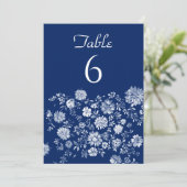 White Floral Border blue Wedding Table Number Card 招待状 (スタンド正面)