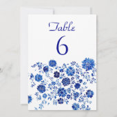 White Floral Border blue Wedding Table Number Card 招待状 (裏面)