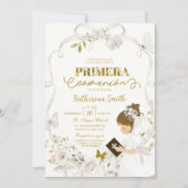 White Floral Bow Coquette Primera Communion 招待状 (正面)