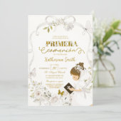 White Floral Bow Coquette Primera Communion 招待状 (スタンド正面)