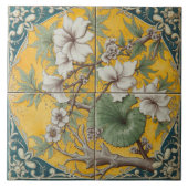 White Floral Branch Ceramic Tile タイル (正面)
