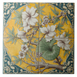 White Floral Branch Ceramic Tile タイル