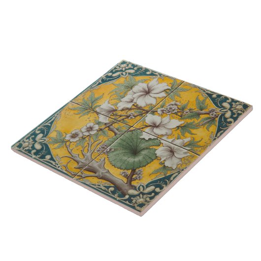 White Floral Branch Ceramic Tile タイル (側面)