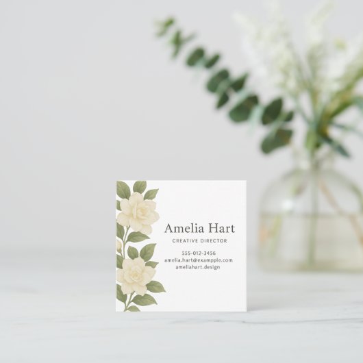 White Floral Business Card スクエア名刺 (スタンド正面)