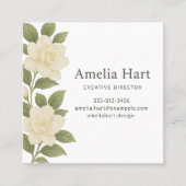 White Floral Business Card スクエア名刺 (正面)