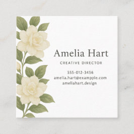 White Floral Business Card スクエア名刺