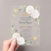 White Floral Butterflies Gold Quinceañera Quince アクリル招待状 (インサイチュ (ポータブル))